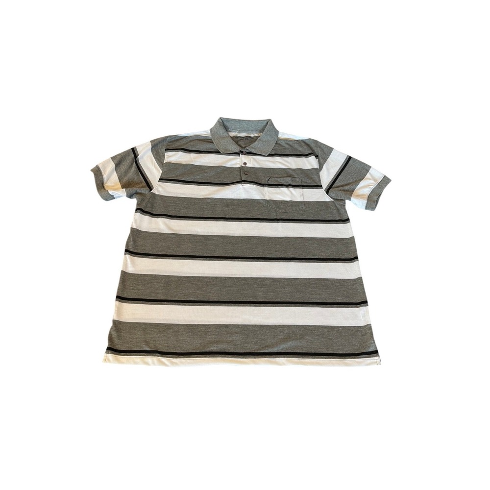 Vertical Sports Mens 3XL Striped Polo Shirt Grey White Black Short Sleeve Pocket